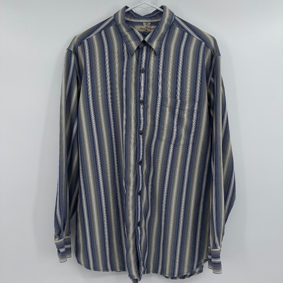 Tommy Bahama Other - Tommy Bahama Silk Shirt Mens Large Long Sleeve Stripes Blue Green Button Up